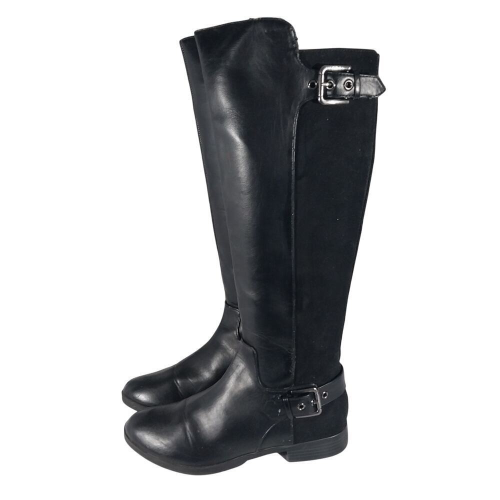 LIZ CLAIBORNE! DALLAS BLACK VEGAN LEATHER/SUEDE MILITARY INSPIRED BOOTS!SZ 6.5M